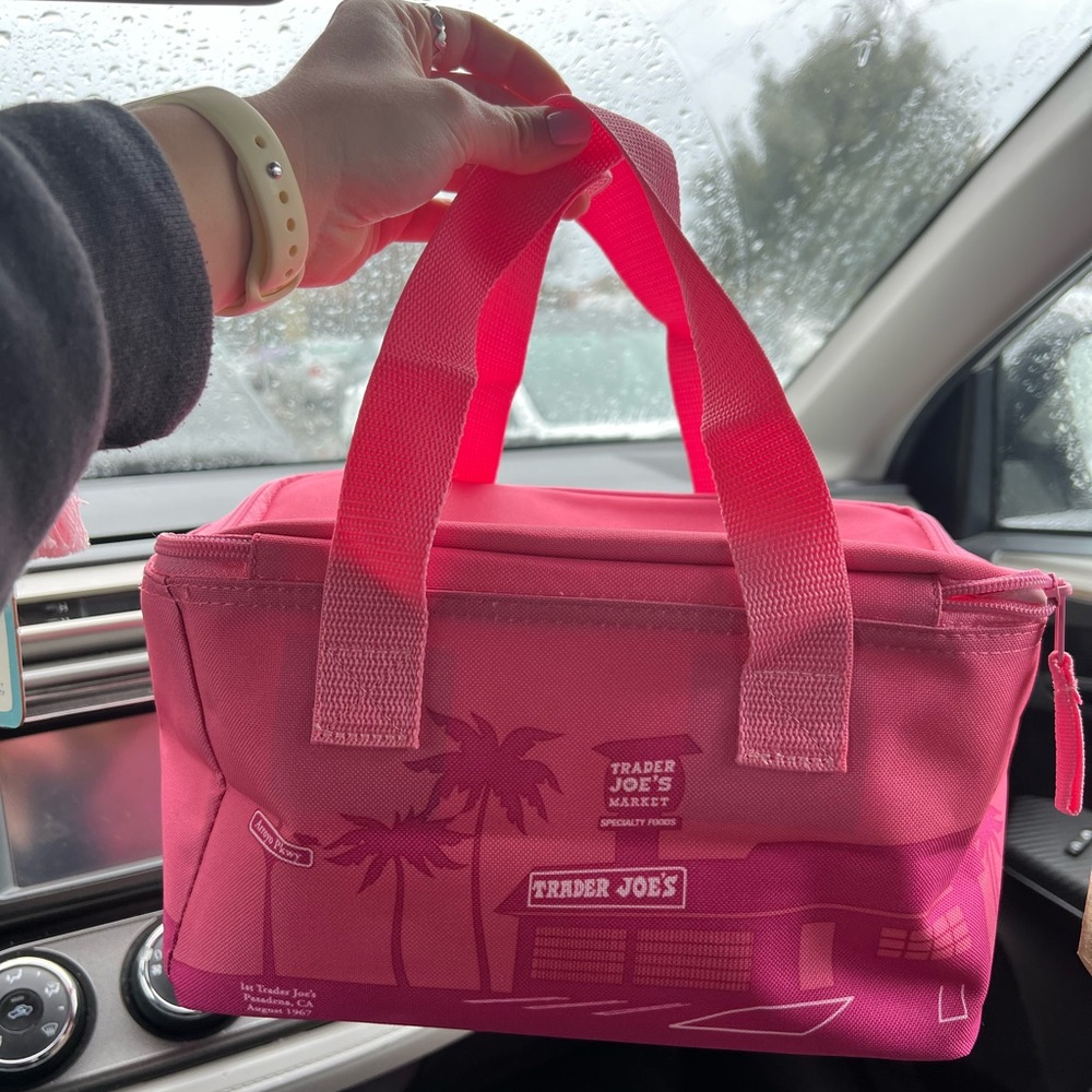 Pink Trader Joe’s mini insulated cooler valentines edition